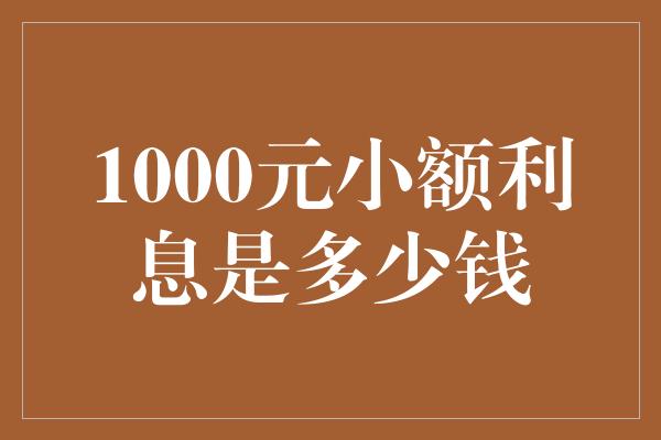 1000元小额利息是多少钱