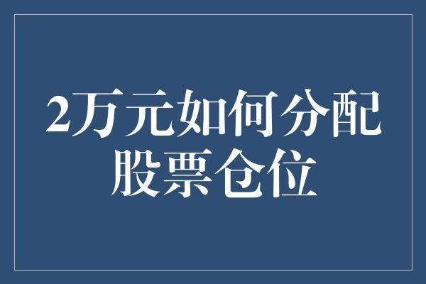 2万元如何分配股票仓位