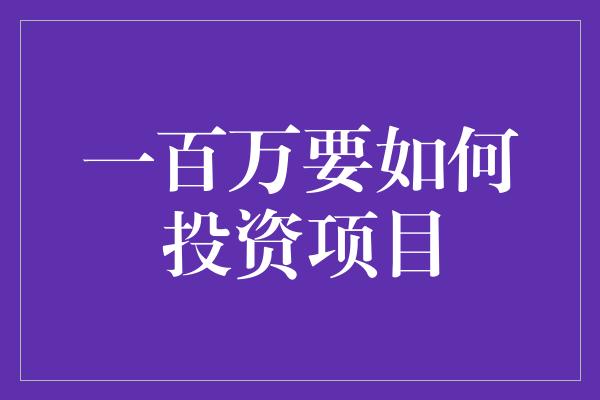 一百万要如何投资项目