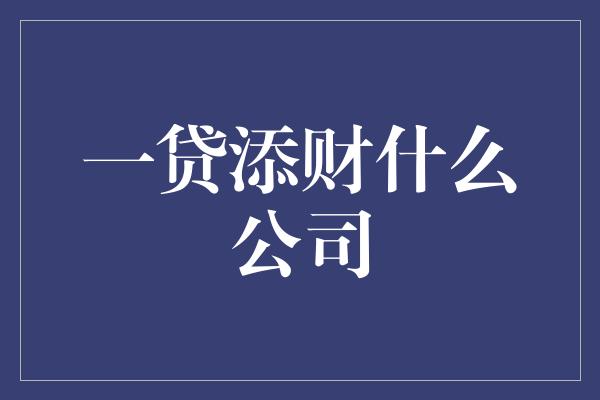 一贷添财什么公司