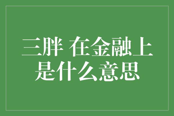 三胖 在金融上是什么意思