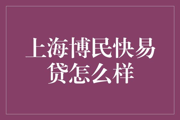 上海博民快易贷怎么样