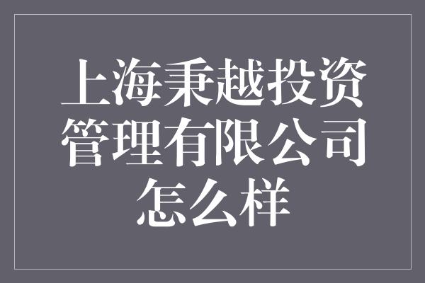 上海秉越投资管理有限公司怎么样