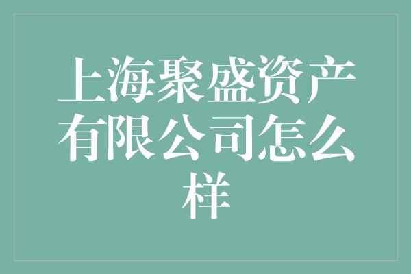 上海聚盛资产有限公司怎么样