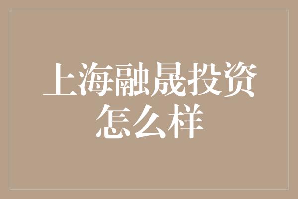 上海融晟投资怎么样