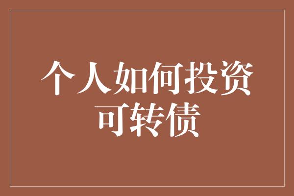 个人如何投资可转债