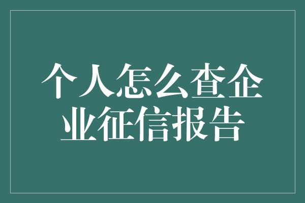 个人怎么查企业征信报告