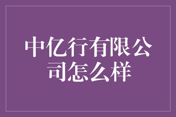 中亿行有限公司怎么样