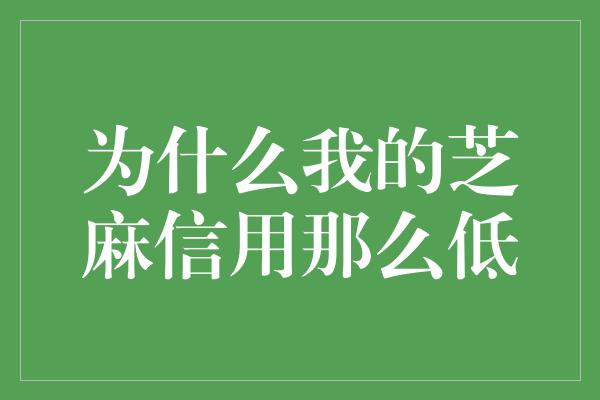 为什么我的芝麻信用那么低