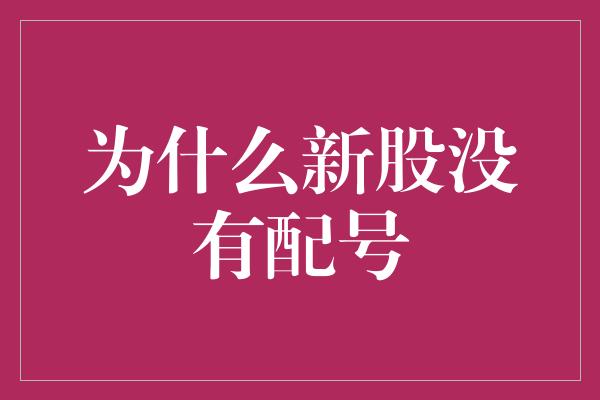 为什么新股没有配号