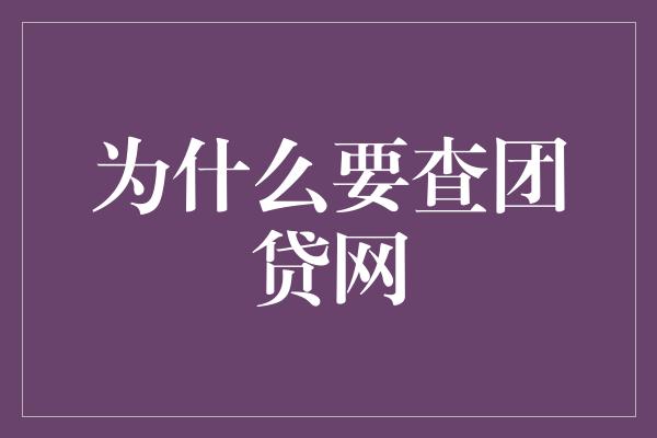 为什么要查团贷网