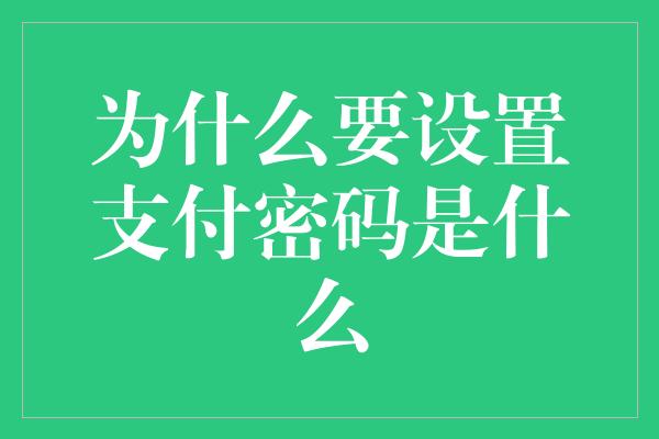 为什么要设置支付密码是什么