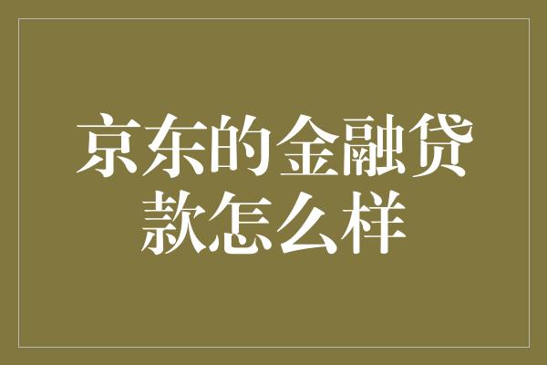 京东的金融贷款怎么样