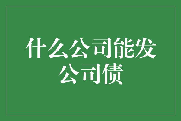 什么公司能发公司债