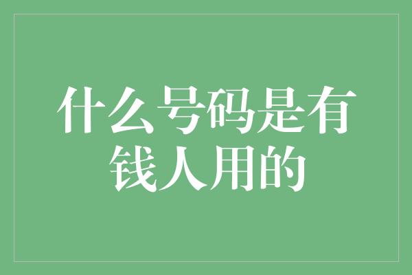 什么号码是有钱人用的