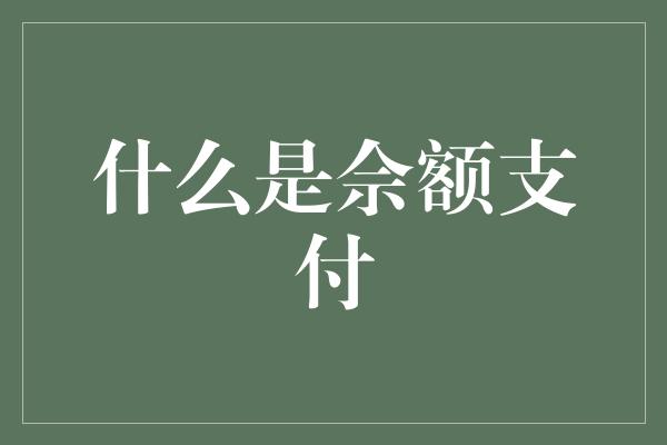 什么是佘额支付