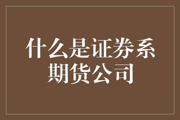 什么是证券系期货公司