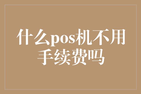 什么pos机不用手续费吗