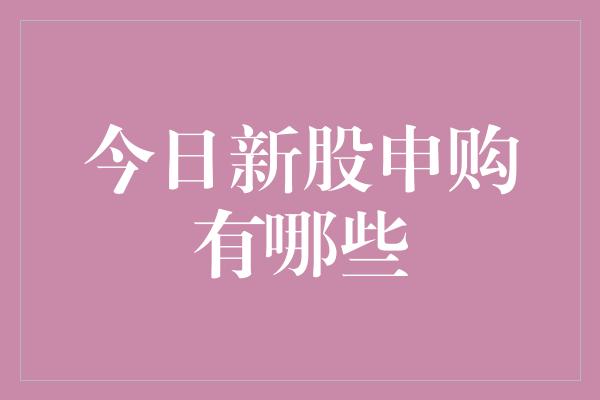 今日新股申购有哪些