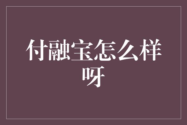 付融宝怎么样呀