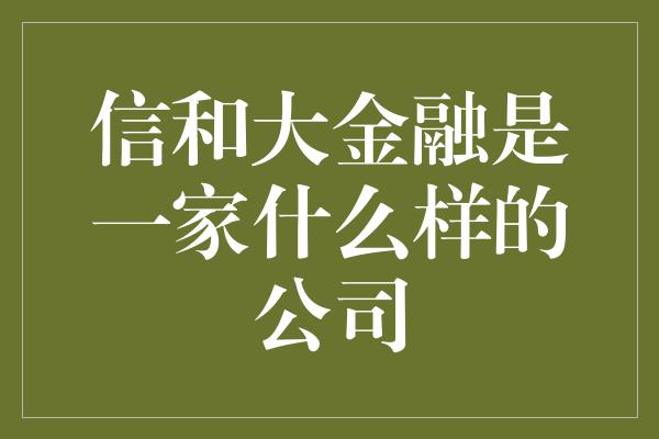 信和大金融是一家什么样的公司