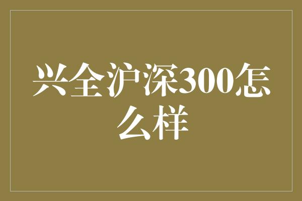 兴全沪深300怎么样