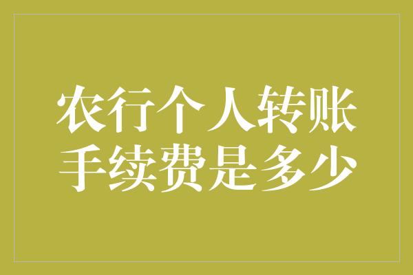 农行个人转账手续费是多少