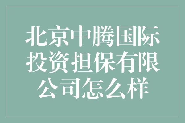 北京中腾国际投资担保有限公司怎么样