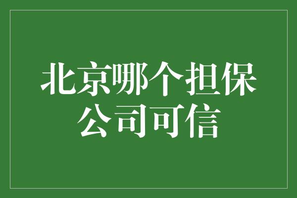 北京哪个担保公司可信