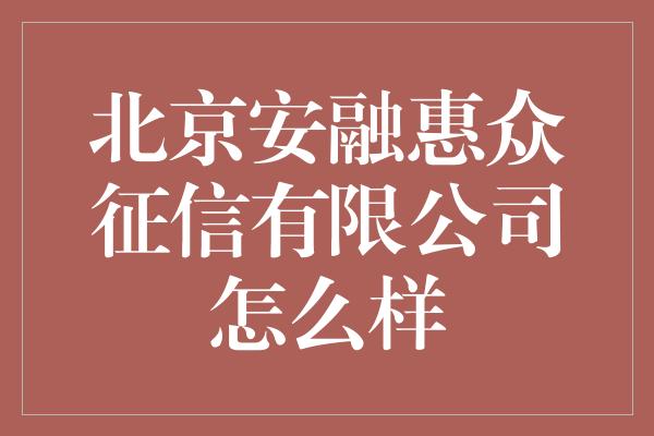 北京安融惠众征信有限公司怎么样