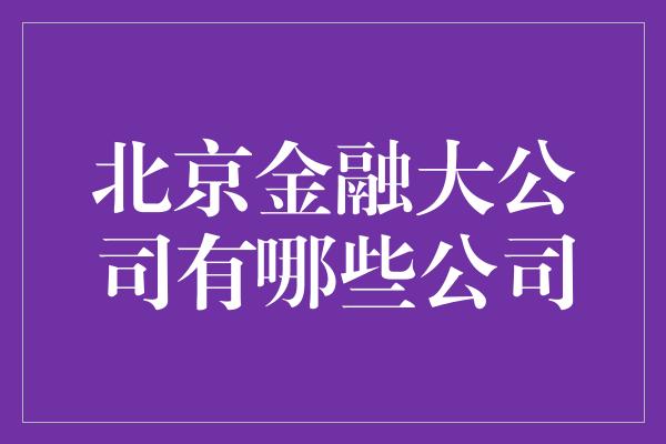 北京金融大公司有哪些公司