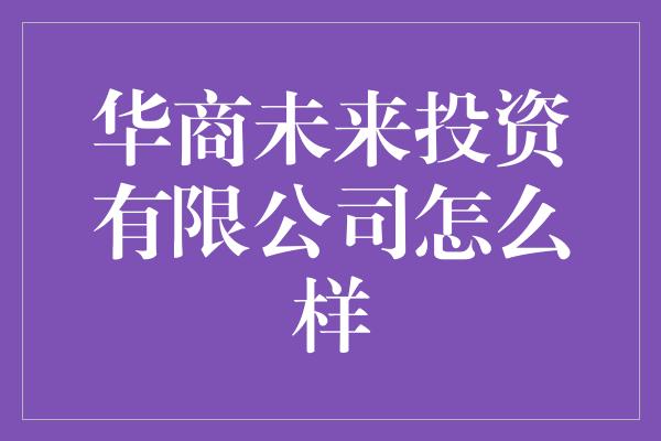 华商未来投资有限公司怎么样