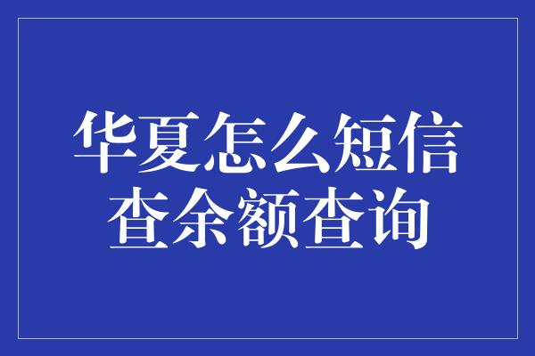 华夏怎么短信查余额查询