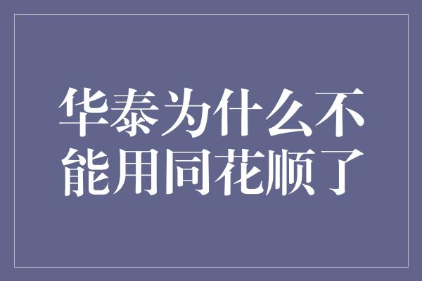 华泰为什么不能用同花顺了