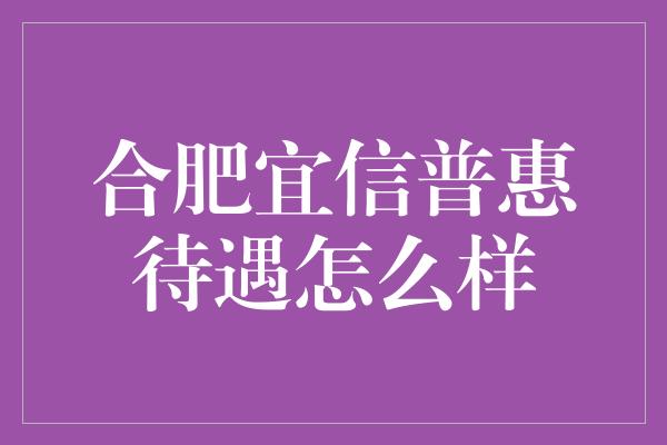 合肥宜信普惠待遇怎么样