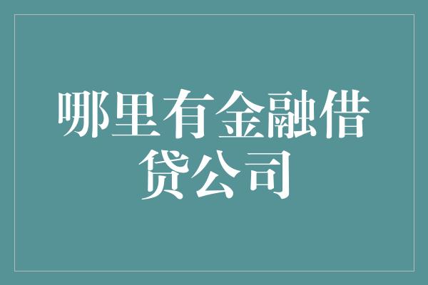 哪里有金融借贷公司