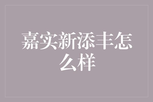 嘉实新添丰怎么样