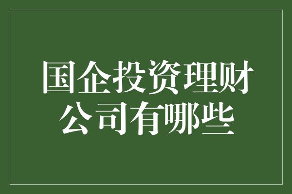 国企投资理财公司有哪些