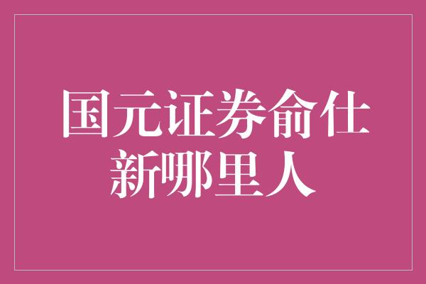 国元证券俞仕新哪里人