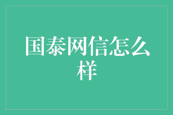 国泰网信怎么样