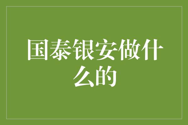 国泰银安做什么的