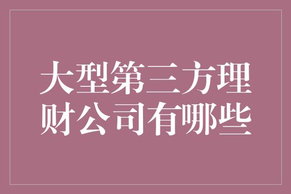 大型第三方理财公司有哪些