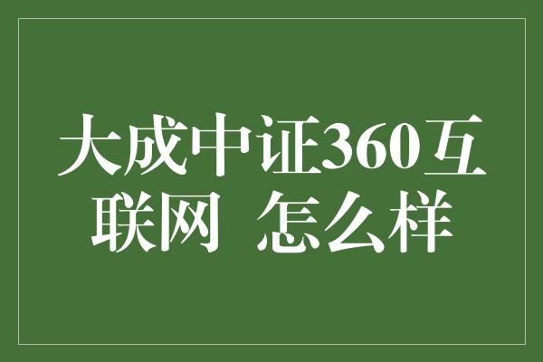 大成中证360互联网  怎么样