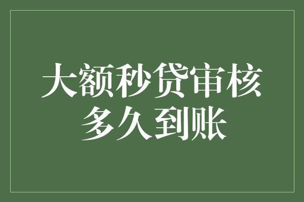 大额秒贷审核多久到账