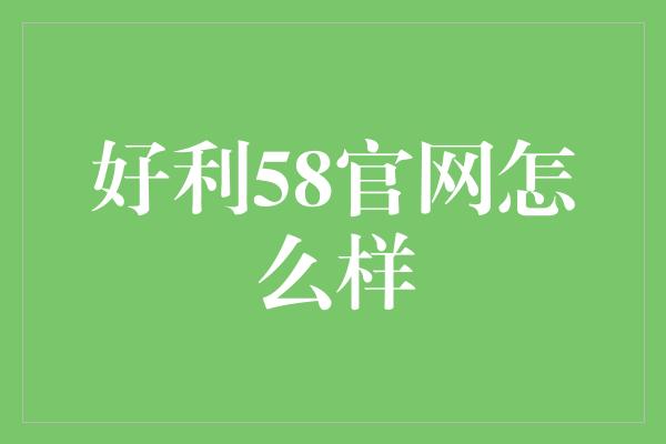 好利58官网怎么样