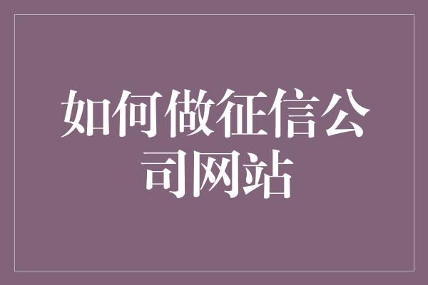 如何做征信公司网站