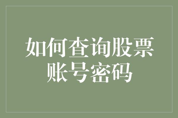 如何查询股票账号密码