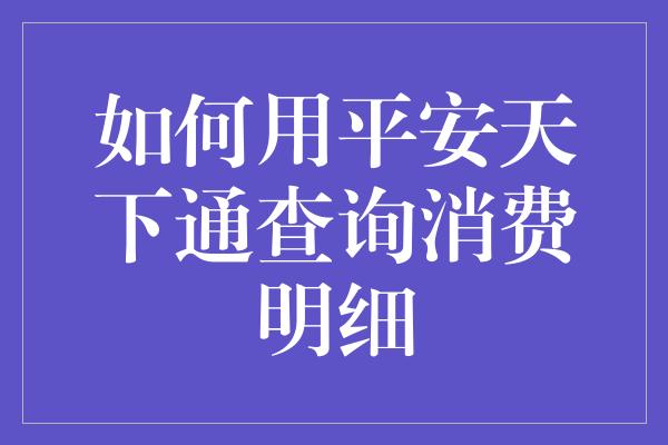 如何用平安天下通查询消费明细