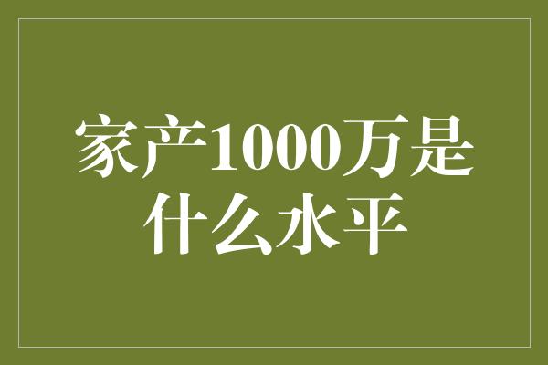 家产1000万是什么水平