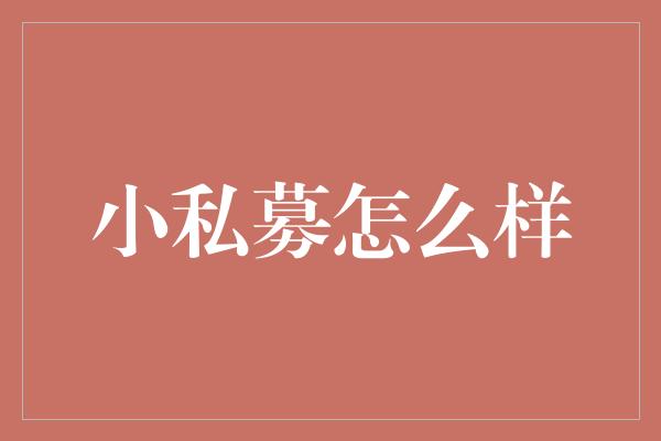 小私募怎么样